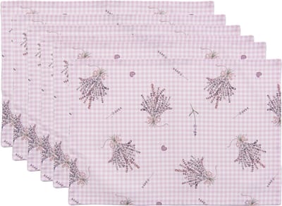 Clayre & Eef Placemats Set van 6 48x33 cm Paars Wit Katoen Lavendel