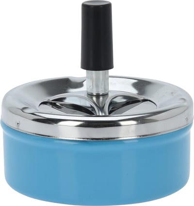 Excellent Houseware Draai asbak - druk asbak - rond metaal - 10 cm - blauw - binnen en buiten gebruik