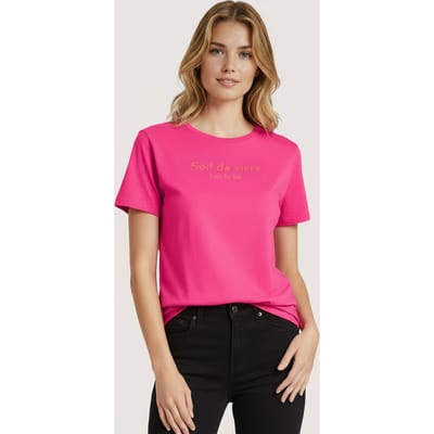 EsQualo T-shirt Soif De Vivre Fuchsia Maat: S | Tops Outlet | Dames | Roze