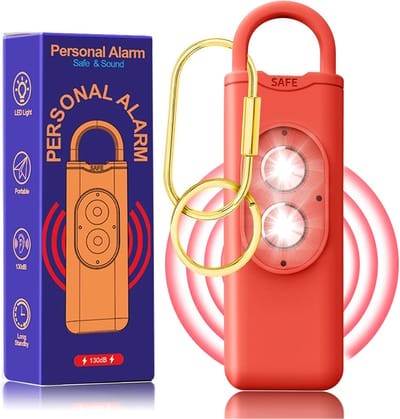 Nood persoonlijk alarm, Persoonlijk alarm met dubbele LED-stroboscooplamp, draagbare kluis met 130 dB-sirene, zelfverdedigingsalarm met sleutelhanger voor Studenten, Kinderen, Vrouwen, Ouderen oranjerood - Cyslmuk®