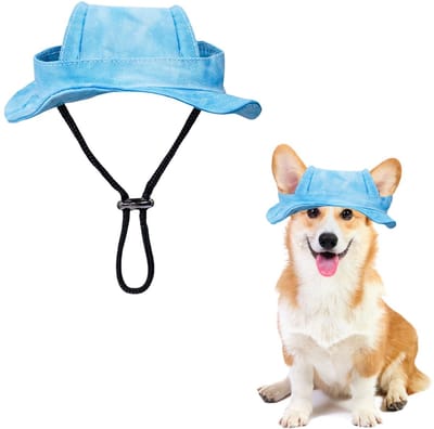 Hondenmuts -blauw verstelbare hondenzonnehoed – met oorgaten en ronde rand – Geschikt voor puppy's, kleine honden en katten – Sportmuts voor huisdieren - S