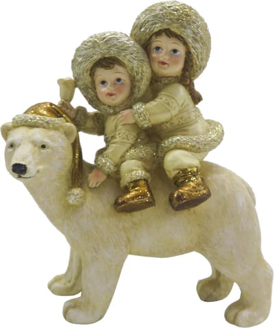 Clayre & Eef Beeld Kinderen 13x7x15 cm Beige Goudkleurig Polyresin