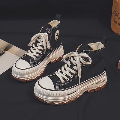 High-Top schoenen Nieuwe Japanse stijl Verhoog de onderkant Ademend Comfortabel Veelzijdig Casual Sneaker Canvas schoenen voor vrouwen 35 zwart