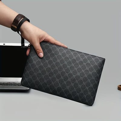 Pochette Enveloppe à Motif Plaid, Sac à Main Tendance pour Homme, Sac de Poignet Décontracté pour Téléphone, Pochette avec Multiples Fentes pour Cartes gray