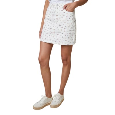 Threadbare Dames-minirok van denim met bloemenprint uit Seoul (Wit)