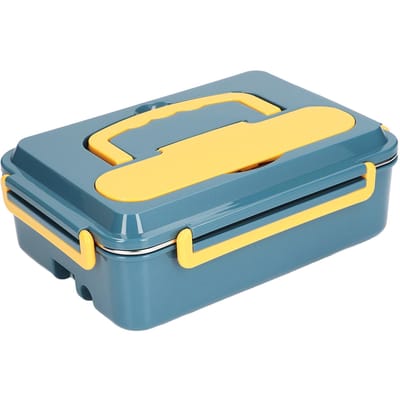 Verwarmde Lunchbox 1,5 Liter ABS Roestvrij Staal Plug and Play Afdichtend Lekvrij Elektrische Lunchbox met Vork Lepel Tas yellow