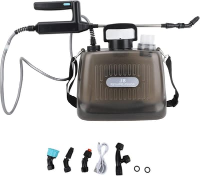Draagbare 8L Accu Spuit met 4 Spuitkoppen, Oplaadbare USB Handgreep en Uittrekbare Steel voor Onkruidbestrijding en Tuinonderhoud