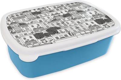 Broodtrommel Blauw - Lunchbox - Brooddoos - Patronen - Athene - Huis - 18x12x6 cm - Kinderen - Jongen