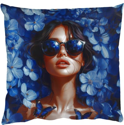 Sierkussens - Kussentjes Woonkamer - 50x50 cm - Vrouw - Blauw - Bloemen - Vlinders - Natuur
