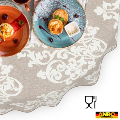ANRO Tafelkleed Damast Beige Ovaal 200x140cm Met sierband Afwasbaar Waterafstotend Binnen & Buiten