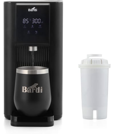 Bardi Heetwaterdispenser 2.6L – Instant Waterkoker met Touchscreen – 7 Temperatuurstanden & 5 Volumestanden – Inclusief STRIX Waterfilter, Thermosbeker & Onderzetter – Zwart