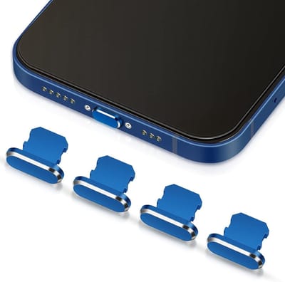 4 Stofdichte Oplader Caps voor iPhone 11, 12, Pro, Max/X/XS/XR, 7, 8 Plus en iPad Mini/Air - Bescherming tegen Stof en Vuil (Donkerblauw)