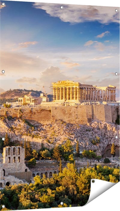 Gards Tuinposter Akropolis van Athene, Griekenland - Architectuur - 80x120 cm - Tuindoek - Tuindecoratie - Wanddecoratie buiten - Tuinschilderij