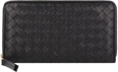 abro Leren Portemonnee Leather Piuma Weaving Zip Wallet Black / Gold Zwart