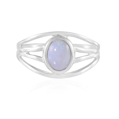 Cavill - Zilveren ring met Australische ovale opaal 0 855 ct - 925 Sterling zilver geplatineerd - Elegante filigraan damesring met bezelzetting