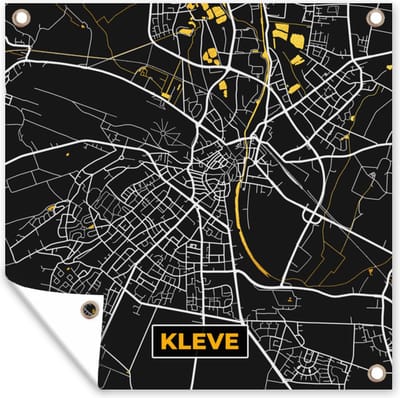 Tuin poster Black and Gold – Stadskaart – Kleve – Duitsland – Plattegrond – Kaart - 200x200 cm - Tuindoek