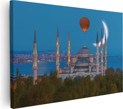 Artaza Canvas Schilderij Moskee Istanbul - 30x20 cm - Klein - Islamitische Wanddecoratie - Muurdecoratie Woonkamer - Kamer Accessoires Skyline