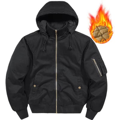 Heren Winter Multi-pocket Retro Katoen-gevoerde Jas, Gevoerde en Verdikte Katoen-gevoerde Jas met Capuchon, Casual Jas van Puur Katoen voor Heren XXXXL zwart