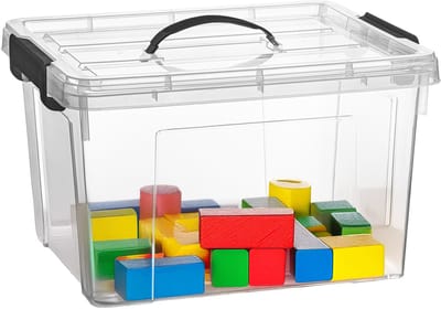 Plasticforte Opslagbox - met deksel - transparant grijs - 23.5 liter - 42 x 36 x 25 cm - kunststof - opbergdoos - opbergen