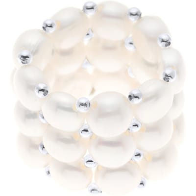 Triple Ring Elastic Zoetwater Pearl White 3-4 mm - 925