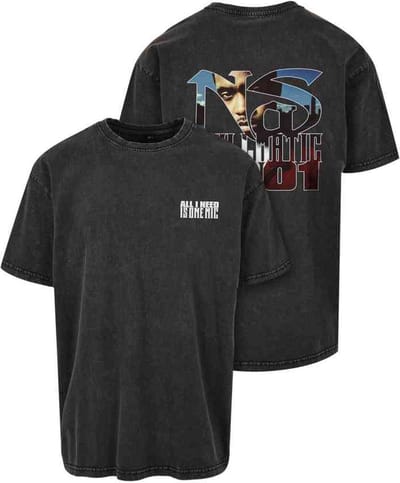 Mister Tee Nas - Stillmatic Acid Washed Oversize Heren Tshirt - XXL - Zwart