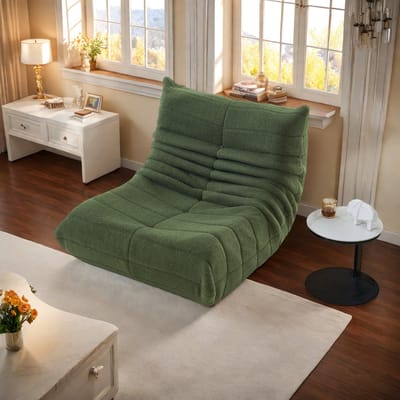 Relaxfauteuil groen teddy bouclé met zachte bekleding, comfortabele loungestoel voor woonkamer en slaapkamer
