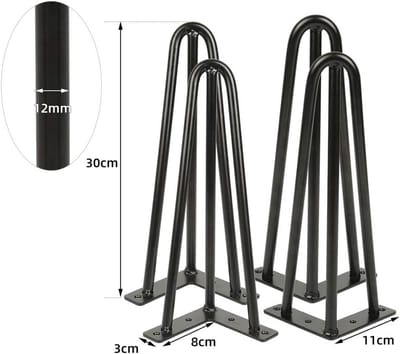 Set van 4 Tafelpoten 30 cm Zwart Metaal - Stevige Haarspeld Poten voor DIY Meubels