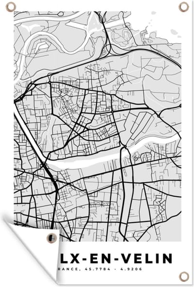 Muurdecoratie Vaulx-en-Velin – Plattegrond - Frankrijk – Kaart – Stadskaart - 120x180 cm - Tuinposter - Tuindoek