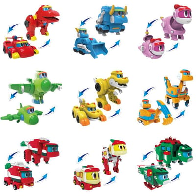 9 stuks/set Min Gogo Dino Deformatie Robot naar Dinosaurus Speelgoed Actiefiguren Transformatie Auto Vliegtuig Motorboot Kraan speelgoed blue