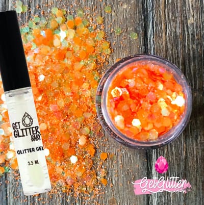 GetGlitterBaby® - Biologische / Biologisch afbreekbare Chunky Festival Glitters voor Lichaam en Gezicht Jewels / Koningsdag Oranje versiering Voetbal / Koningsdag Kingsday / Biodegradable Face Body Glittergel - Oranje en Glitter Gel HuidLijm