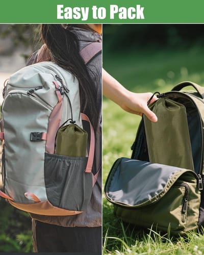 Zelfopblazende kampeermat 10cm dik met voetpomp en kussen - groen.