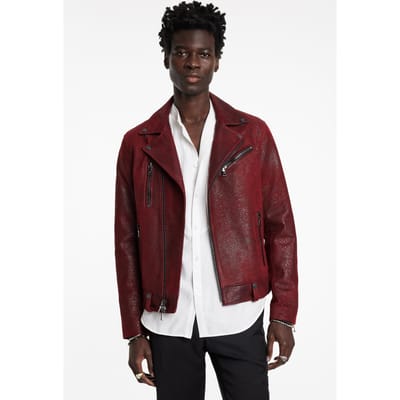 John Varvatos Chelsea Biker Jacket - Slim Fit Asymmeti Garnet Size: 52 | Leather & Biker Jackets Outlet | Heren |