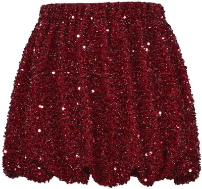 Comfortabele Geweven Polyester Dames Minirok met Pailletten - Karmozijnrood - Maat L