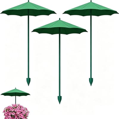 3-delige plantenparasolset - 34 cm - Mini-plantenparasol - Geschikt voor buitenplanten - Regenbestendige zonnescherm voor potplanten - Met standaard - UV-bescherming - Zonnescherm - Geschikt voor tuinbenodigdheden en bloemen - Groen