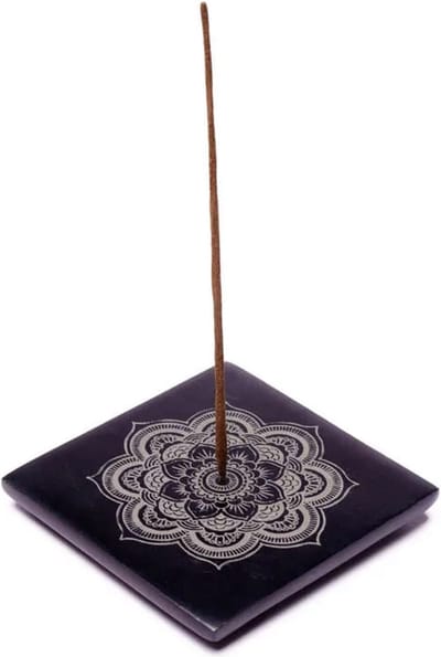 Wierookbrander zeepsteen zwart met mandala - 10.5 - Zeepsteen - Zwart