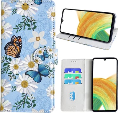 Hoesje geschikt voor Samsung Galaxy A33 (4G/5G) Bookcase met Bloemen vlinder print