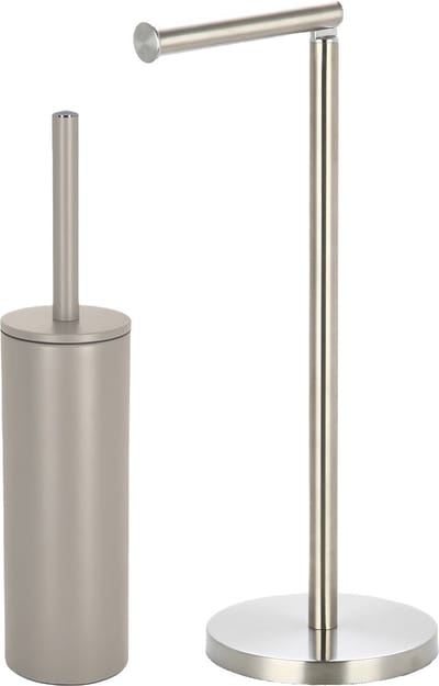 Spirella Badkamer accessoires set - WC-borstel/toiletrollen houder - metaal - beige/zilver - Luxe uitstraling