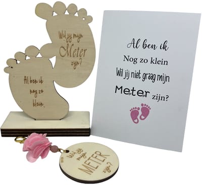 Geschenkbox Wil jij mijn METER zijn? | ROZE | voetjes | sleutelhanger | meter vragen | meter worden | peettante vragen | peettante worden | cadeau | doosje met een vraag