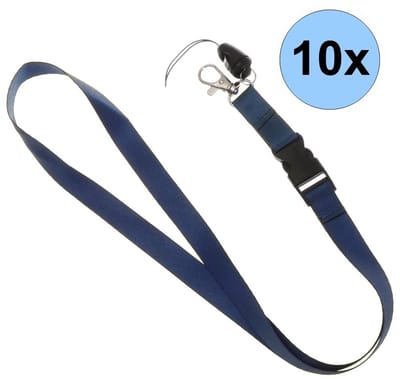 10 Navy Blauwe Keycords - Keycord - Lanyard - Sleutelkoord - Badgehouder - 51cm - 20mm - Navy Blauw - 10 Stuks