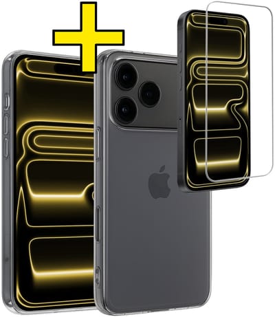 Hoesje - Met Screenprotector - Geschikt voor Apple iPhone 17 Pro Max - Sterk & Shockproof - Back Cover - Siliconen Case - Telefoon Hoes - Telefoonhoesjes - Transparant