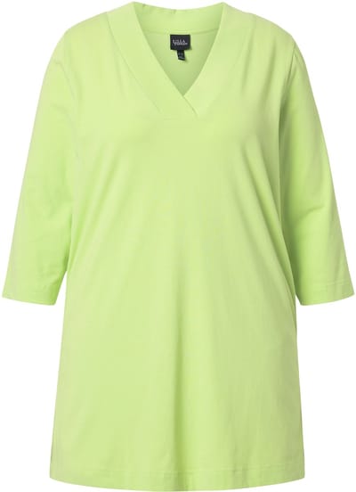 Ulla Popken - Dames - Longshirt A-lijn V-hals 3/4-mouwen - Limoengroen - Maat 54+