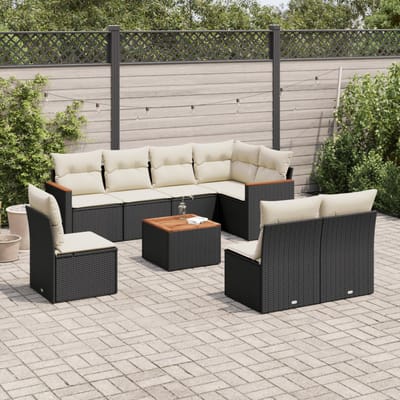 vidaXL - 9-delige - Loungeset - met - kussens - poly - rattan - zwart