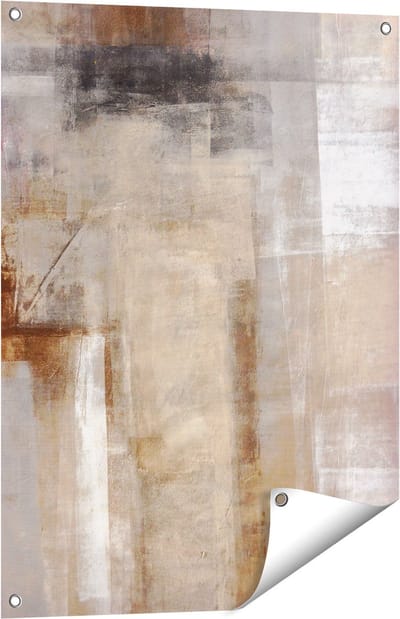 Gards Tuinposter Abstracte Kunst Bruin met Beige - 60x80 cm - Tuindoek - Tuindecoratie - Wanddecoratie buiten - Tuinschilderij