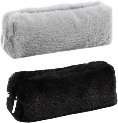 Schattige Pluche Pennenhouder in 5 Kleuren - Cosmetica Tas, Make-up Etui en Pennenzak met Rits in Khaki, Grijs, Donkerroze, Lichtroze en Zwart