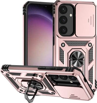 Coverup Hoesje - Geschikt voor Samsung Galaxy S25 Plus Hoesje - Coverup Armor Ring Kickstand Back Cover met Camera Shield - Rose Gold