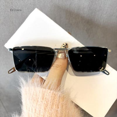 Vintage Slanke Vierkante Zonnebril voor Mannen Vrouwen Retro Klein Metalen Montuur Snoepkleuren Vintage Rechthoekige Bril