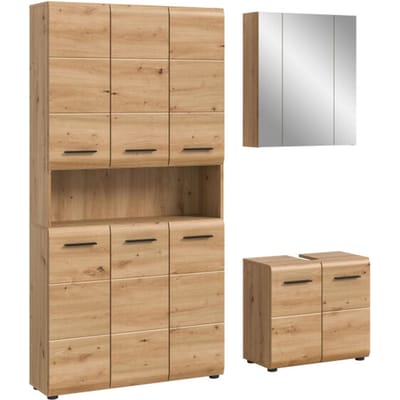 Badcombinatie in Artisan Oak - 3-delige set met spiegelkast en wastafel - 165x185x46 cm