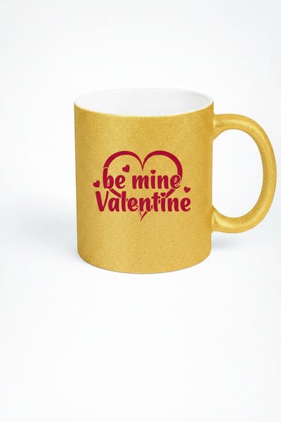 Valentijn Gouden Glitter Mok 'Be Mine Valentine' met Hartjes - Romantisch Cadeau