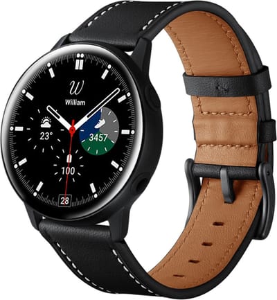 By Qubix - lederen bandje 20mm - Zwart - Geschikt voor Samsung Galaxy Watch 7 (40 & 44mm) - Galaxy Watch FE - Galaxy Watch 6 - Galaxy Watch 6 Pro - Galaxy Watch 5 - 5 Pro - Galaxy Watch 4 - 4 Classic - Active 2 - Watch 3 (41mm)