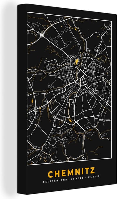 Canvas Schilderij Chemnitz - Duitsland - Kaart - Plattegrond - Goud - Stadskaart - 20x30 cm - Wanddecoratie